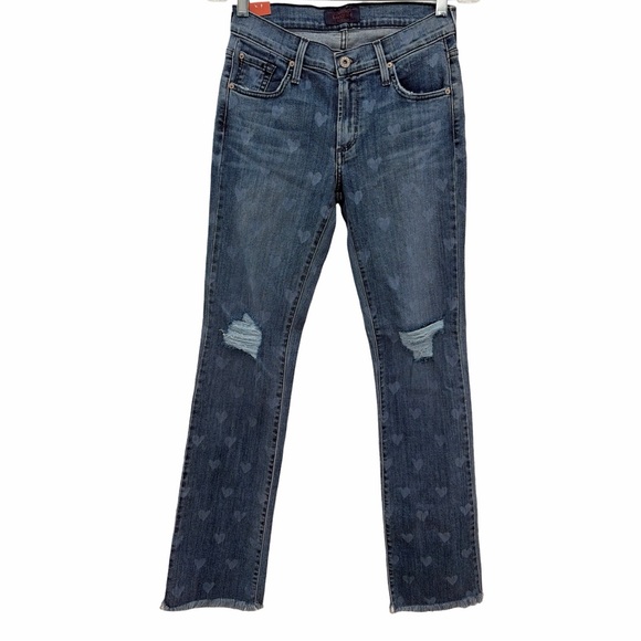 James Jeans Buddy Vintage Love Heart Denim Distressed Straight Jeans Size 26 NWT - Picture 10 of 15